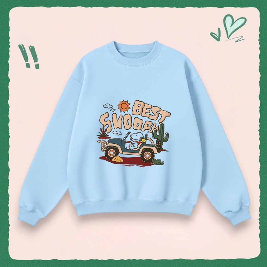 Áo Sweater Cổ Tròn Dễ Thương Cho Bé – Hình Chú Chó Lái Xe Best Shoopy, Vải Nỉ Cotton Êm Ái (M 308)