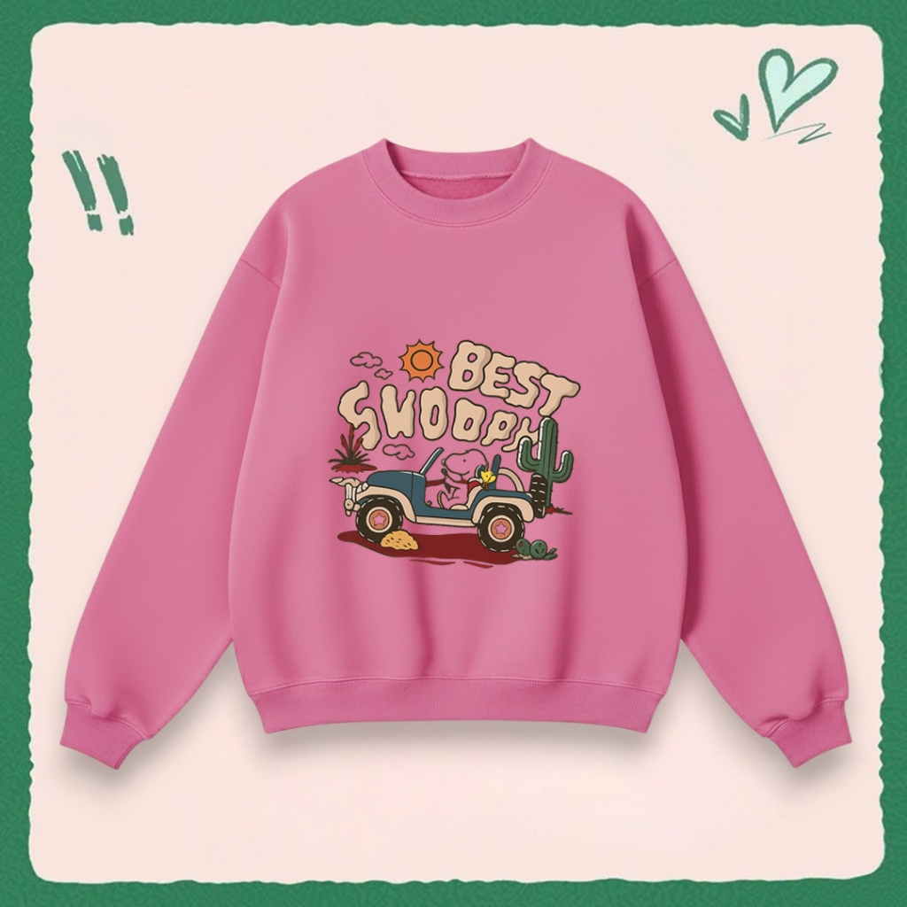 Áo Sweater Cổ Tròn Dễ Thương Cho Bé – Hình Chú Chó Lái Xe Best Shoopy, Vải Nỉ Cotton Êm Ái (M 308)