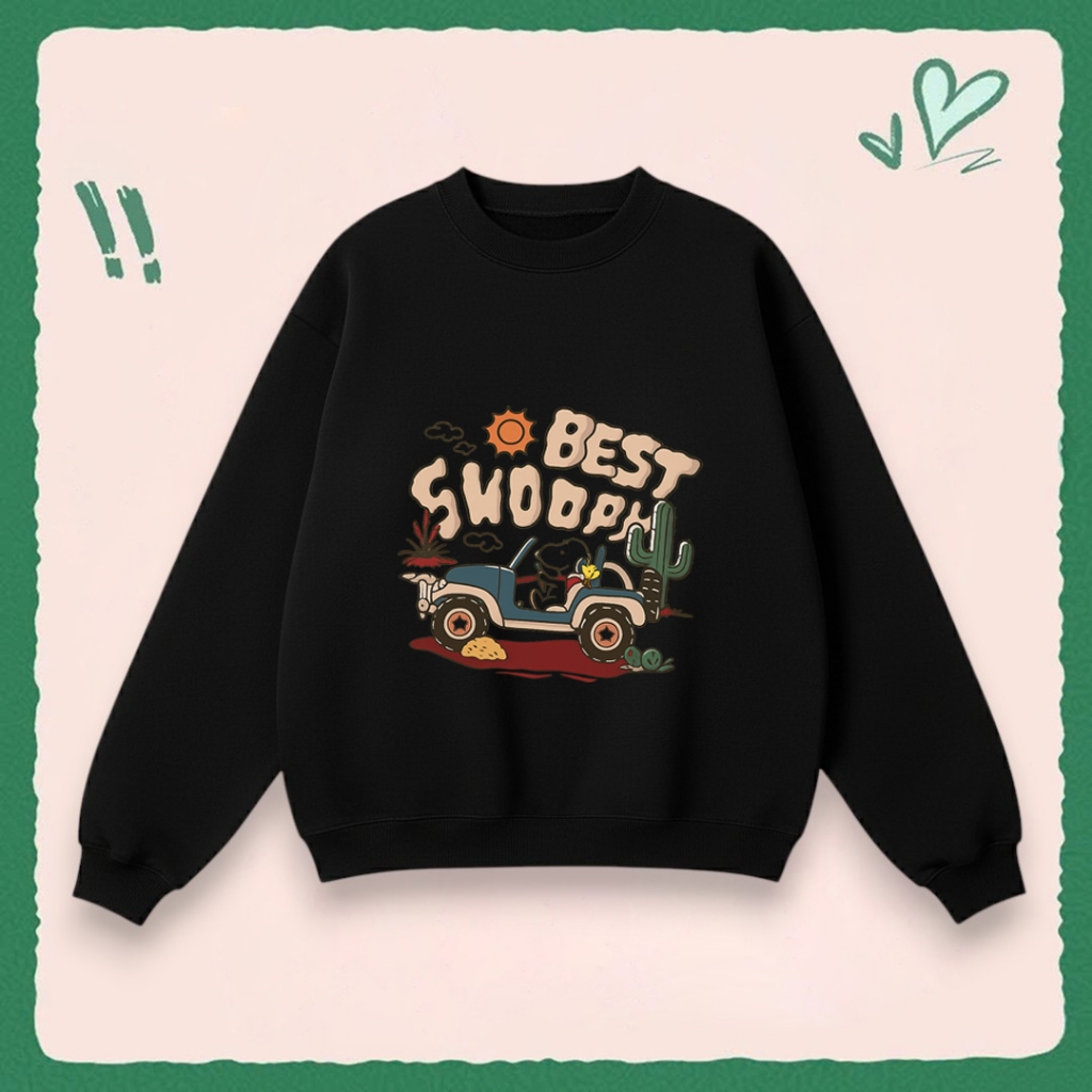 Áo Sweater Cổ Tròn Dễ Thương Cho Bé – Hình Chú Chó Lái Xe Best Shoopy, Vải Nỉ Cotton Êm Ái (M 308)