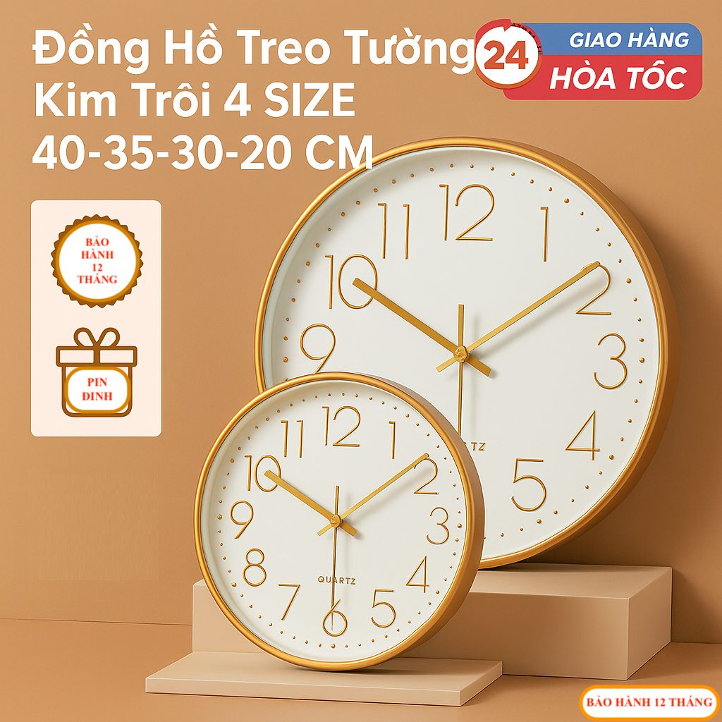 Đồng hồ treo tường kim trôi cao cấp - Bảo Hành 12 Tháng , đồng hồ trang trí decor phòng Qhouse