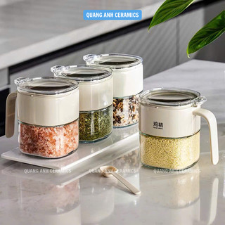 Lọ đựng gia vị thủy tinh kèm thìa có nắp kín trong suốt, chống ẩm mốc| Hũ gia vị nhà bếp MODERN LIFE