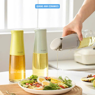 Bình đựng dầu ăn, chai thuỷ tinh đựng gia vị 500ml| Lọ gia vị nắp đóng mở thông minh Auto & Hand AT2