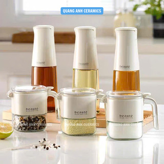 Bình đựng dầu ăn, chai thuỷ tinh đựng gia vị 500ml| Lọ gia vị nắp đóng mở thông minh Auto & Hand AT2