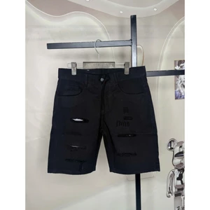 Vải Jean Thô, Không Co Dãn, Quần Đùi Nam mặc Trên Gối, Đen, Rách, Có Lót Menswear Pants