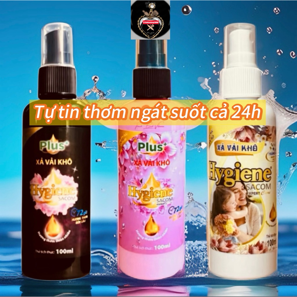 [Combo 1 chai 3 Chai] Nước xả vải khô Hygiene sacom dạng xịt - Dung tích 100ml