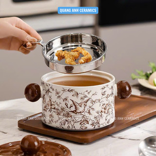 Âu mỡ, hũ chứa dầu ăn, gia vị | Hũ chứa thực phẩm, dầu ớt chịu nhiệt sứ cao cấp có nắp đậy và lướt lọc dầu AMO