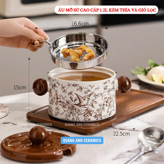 Âu mỡ, hũ chứa dầu ăn, gia vị | Hũ chứa thực phẩm, dầu ớt chịu nhiệt sứ cao cấp có nắp đậy và lướt lọc dầu AMO