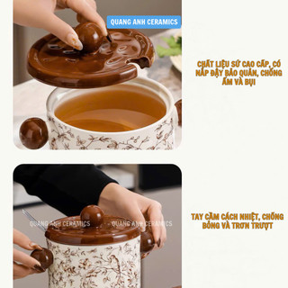 Âu mỡ, hũ chứa dầu ăn, gia vị | Hũ chứa thực phẩm, dầu ớt chịu nhiệt sứ cao cấp có nắp đậy và lướt lọc dầu AMO