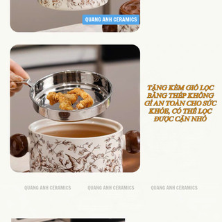 Âu mỡ, hũ chứa dầu ăn, gia vị | Hũ chứa thực phẩm, dầu ớt chịu nhiệt sứ cao cấp có nắp đậy và lướt lọc dầu AMO
