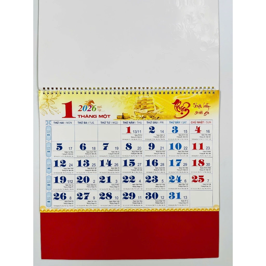 Lịch 2026 Lịch tết 2026, Lịch âm dương treo tường 12 tờ 30x40cm mỗi tháng là 1 tờ