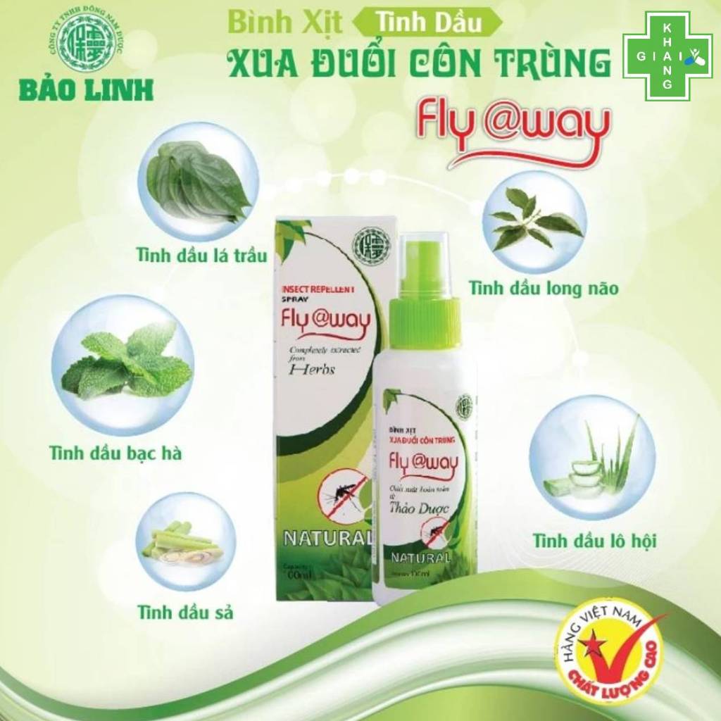 Xịt đuổi muỗi, côn trùng hiệu quả & an toàn từ tinh dầu thiên nhiên Fly@way Bảo Linh (Chai 60ml)