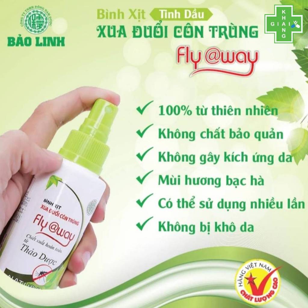 Xịt đuổi muỗi, côn trùng hiệu quả & an toàn từ tinh dầu thiên nhiên Fly@way Bảo Linh (Chai 60ml)