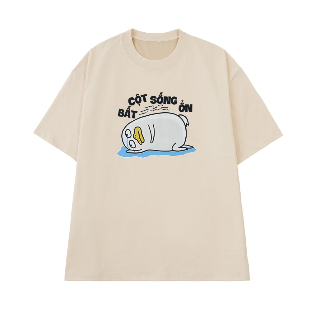 Áo Thun In Chữ Hài Hước Cột Sống Bất Ổn Văn Phòng Công Sở Form Rộng Cotton 250gsm In Theo Yêu Cầu