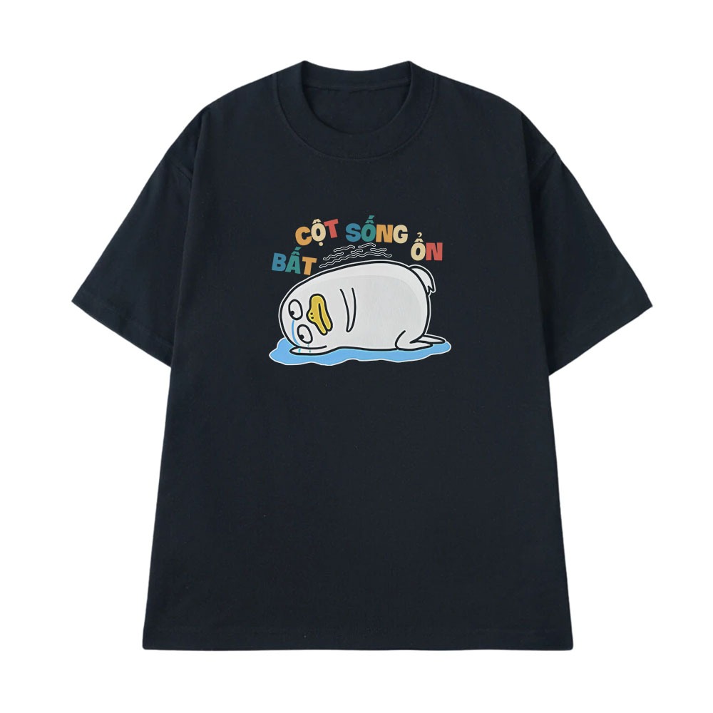 Áo Thun In Chữ Hài Hước Cột Sống Bất Ổn Văn Phòng Công Sở Form Rộng Cotton 250gsm In Theo Yêu Cầu