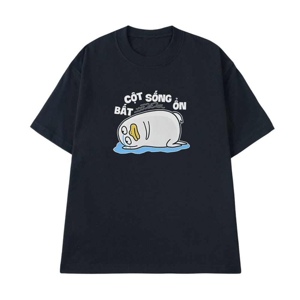 Áo Thun In Chữ Hài Hước Cột Sống Bất Ổn Văn Phòng Công Sở Form Rộng Cotton 250gsm In Theo Yêu Cầu