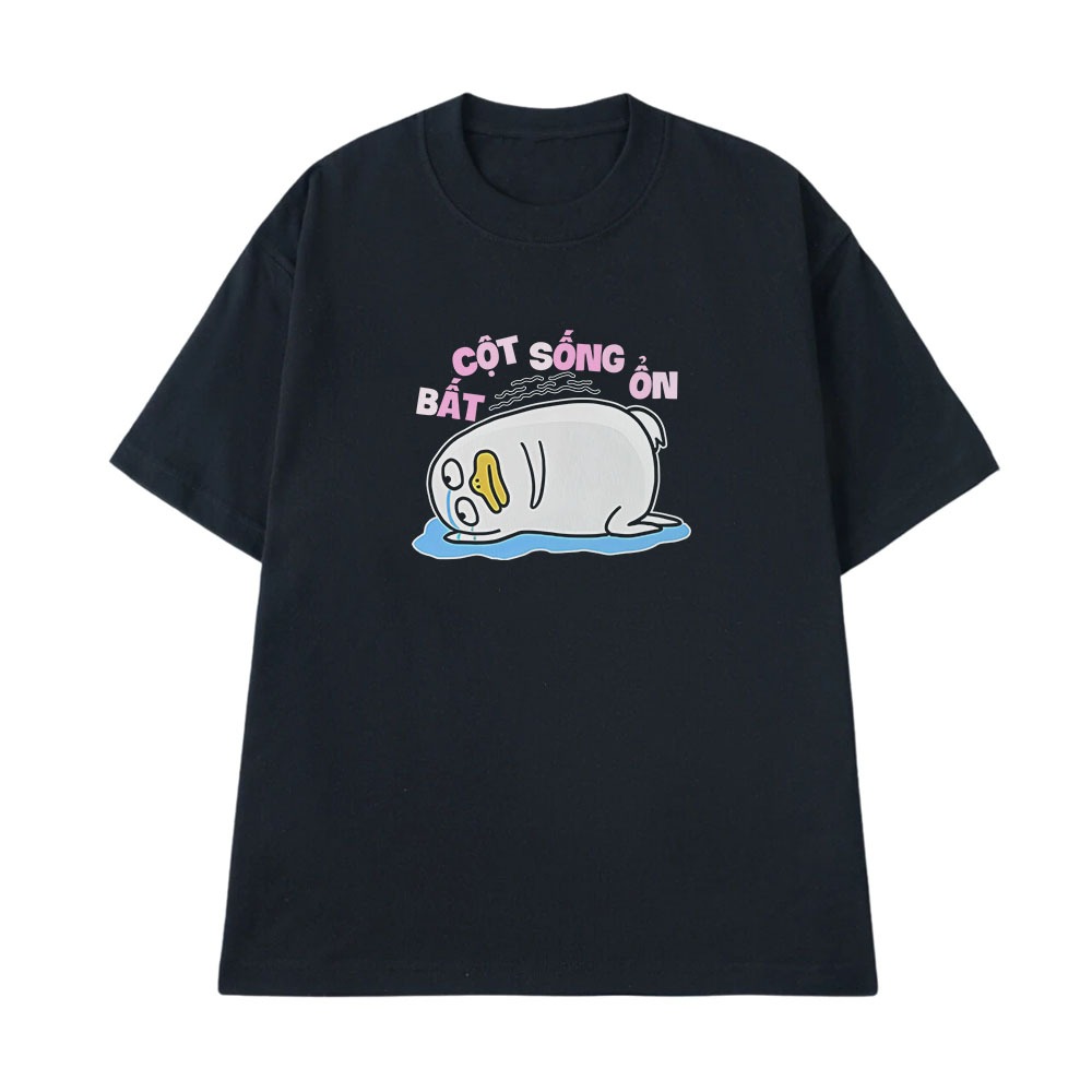 Áo Thun In Chữ Hài Hước Cột Sống Bất Ổn Văn Phòng Công Sở Form Rộng Cotton 250gsm In Theo Yêu Cầu