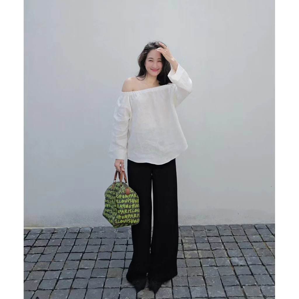 𝗣𝗲e -| BEELY| Áo Linen trễ vai tay dài