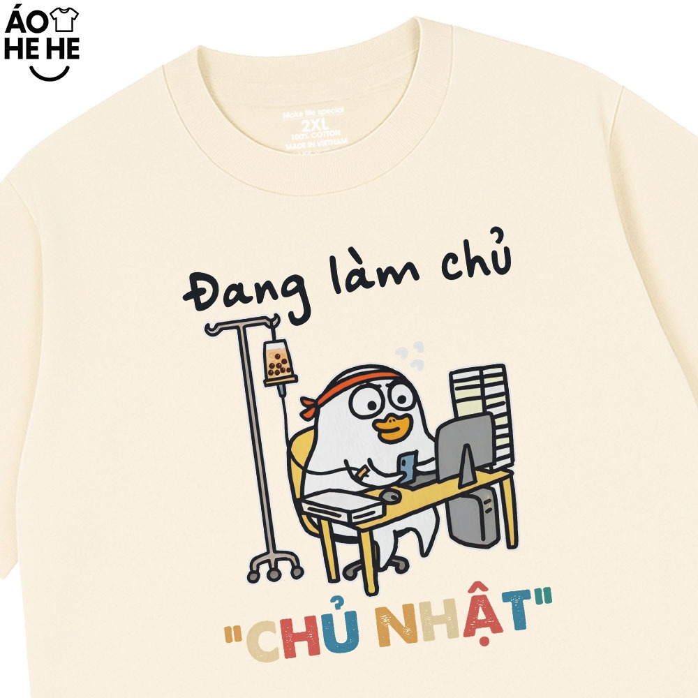 Áo Thun In Chữ Hài Hước Đang Làm Chủ Nhật Câu Nói Text Hài Công Sở Hài Hước Form Rộng Cotton 250gsm