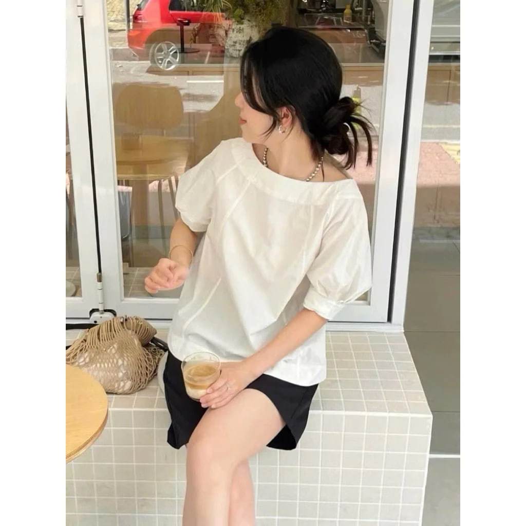 𝗟𝘆𝗻 - | BEELY| Áo Linen cổ thuyền tay phồng
