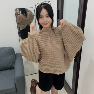 LT - Áo len nữ thừng xoắn ngực dài tay cánh dơi style vintaget free size 1294