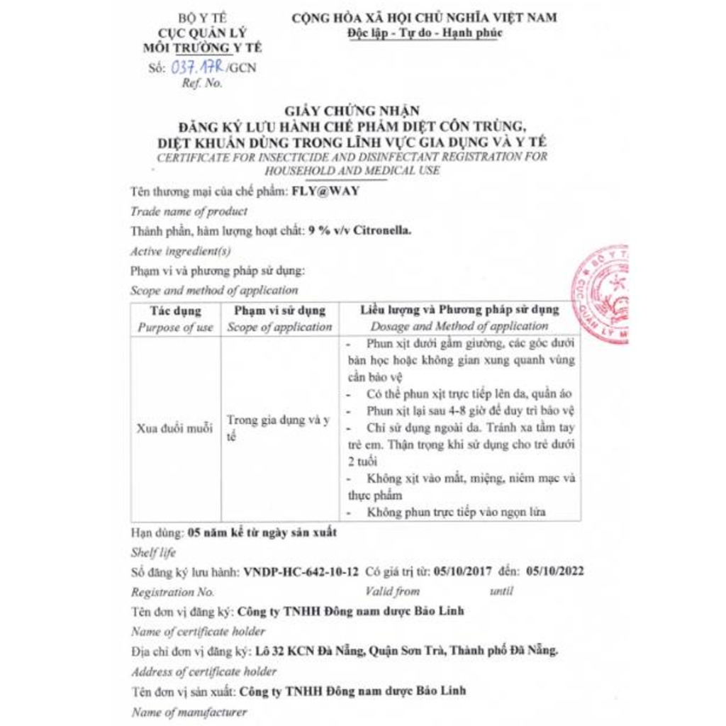 Xịt đuổi muỗi, côn trùng hiệu quả & an toàn từ tinh dầu thiên nhiên Fly@way Bảo Linh (Chai 60ml)
