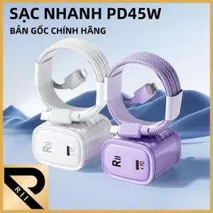RII Bộ sạc nhanh PD 45W dây sạc nhanh áp dụng cho iP 17 16 15 14 13 12 11 Pro Max XS XR X 8 Plus 7 6 Điện thoại Phụ kiện