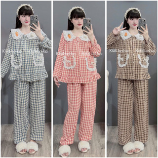 Bộ bầu-bộ sau sinh - BỘ DÀI ĐŨI KẺ TO CỔ SEN THỎ CÀ RỐT - 5 Màu, Áo Có Khoá Kéo & Quần Có Chun Chỉnh