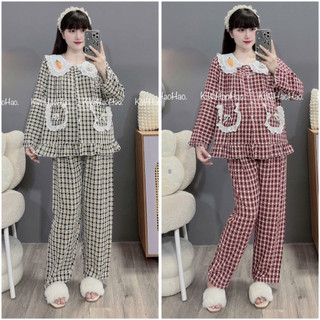 Bộ bầu-bộ sau sinh - BỘ DÀI ĐŨI KẺ TO CỔ SEN THỎ CÀ RỐT - 5 Màu, Áo Có Khoá Kéo & Quần Có Chun Chỉnh