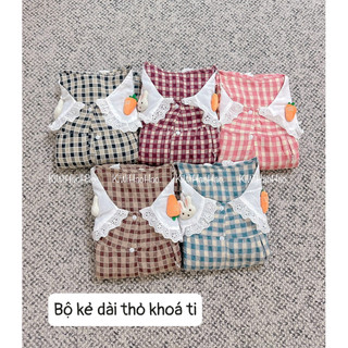 Bộ bầu-bộ sau sinh - BỘ DÀI ĐŨI KẺ TO CỔ SEN THỎ CÀ RỐT - 5 Màu, Áo Có Khoá Kéo & Quần Có Chun Chỉnh