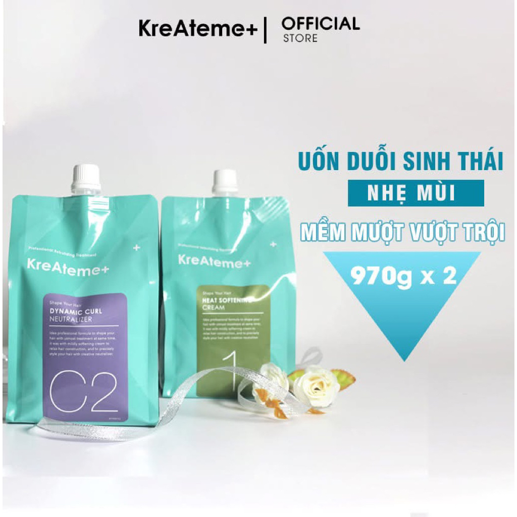 KreAteme Kem Uốn Nóng & Ép Duỗi Tóc 970g - Công Thức Amino Acid & Collagen Giúp Kiểm Soát Độ Ẩm Hạn Chế Khô Xơ Hư Tổn.