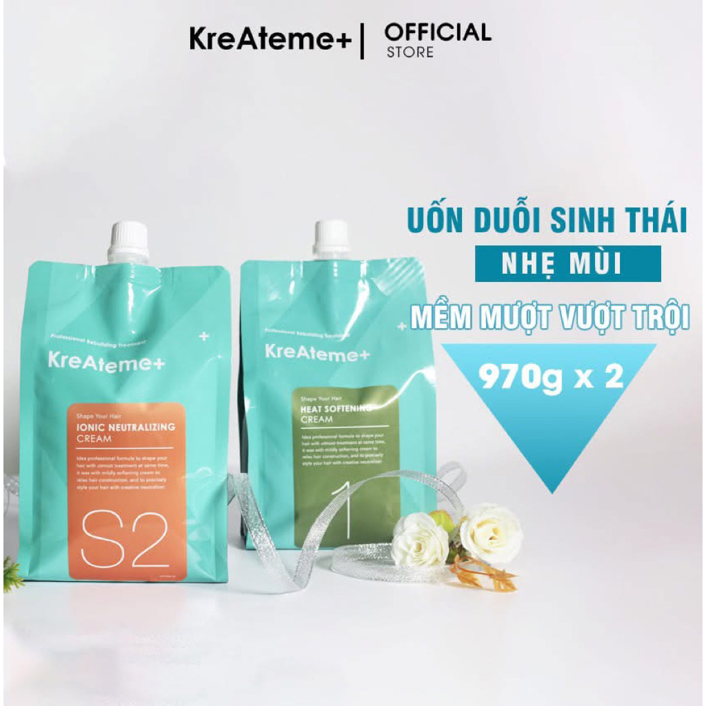 KreAteme Kem Uốn Nóng & Ép Duỗi Tóc 970g - Công Thức Amino Acid & Collagen Giúp Kiểm Soát Độ Ẩm Hạn Chế Khô Xơ Hư Tổn.