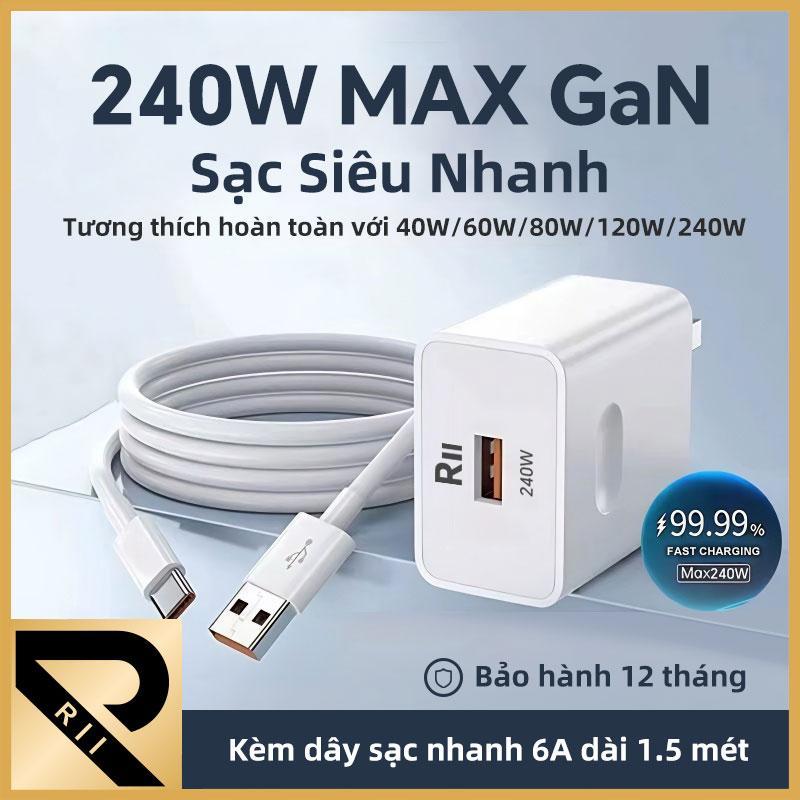 RII Bộ sạc nhanh 240W USB Type C cho xiaomi redmi oppo vivo super max - Bảo Hành 12 Tháng Phụ Kiện,Sạc Điện Thoại Bộ S
