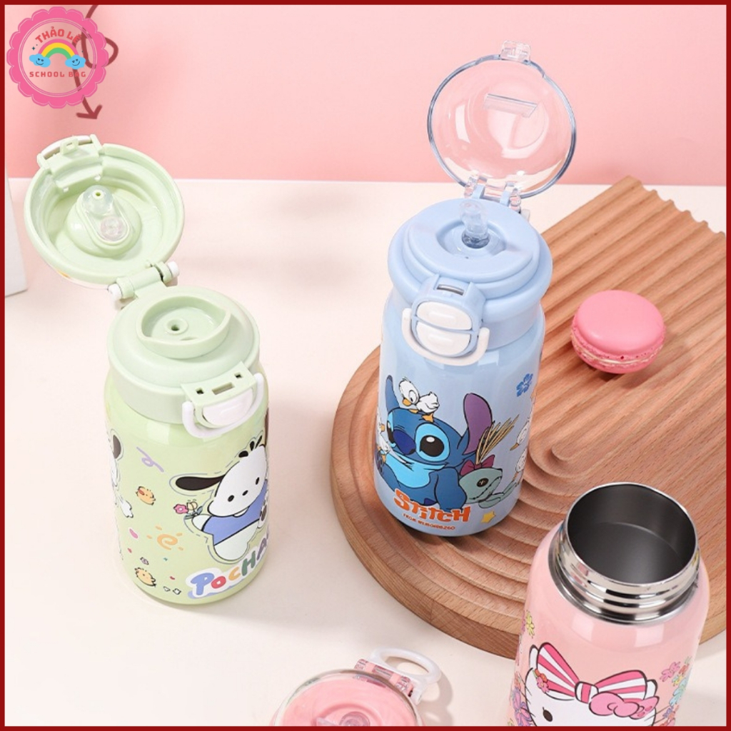 Bình nước giữ nhiệt trẻ em INOX 316 500ML, bình giữ nhiệt cho bé đi học cinamoroll melody kitty kuromi doremon TL2350