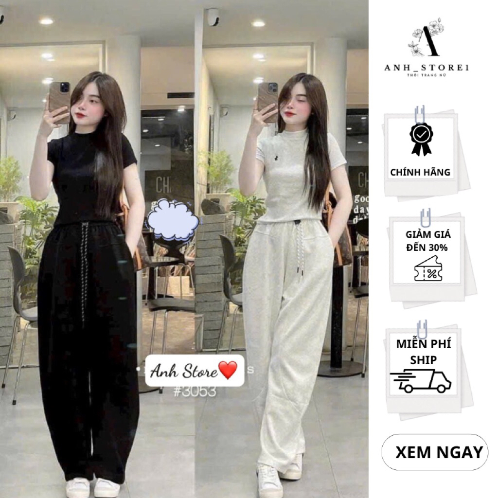 Quần Nỉ Ống Rộng Nữ  Dây Rút Chất Nỉ Dày Dặn Cạp Chun Co Giãn Mềm Mịn
