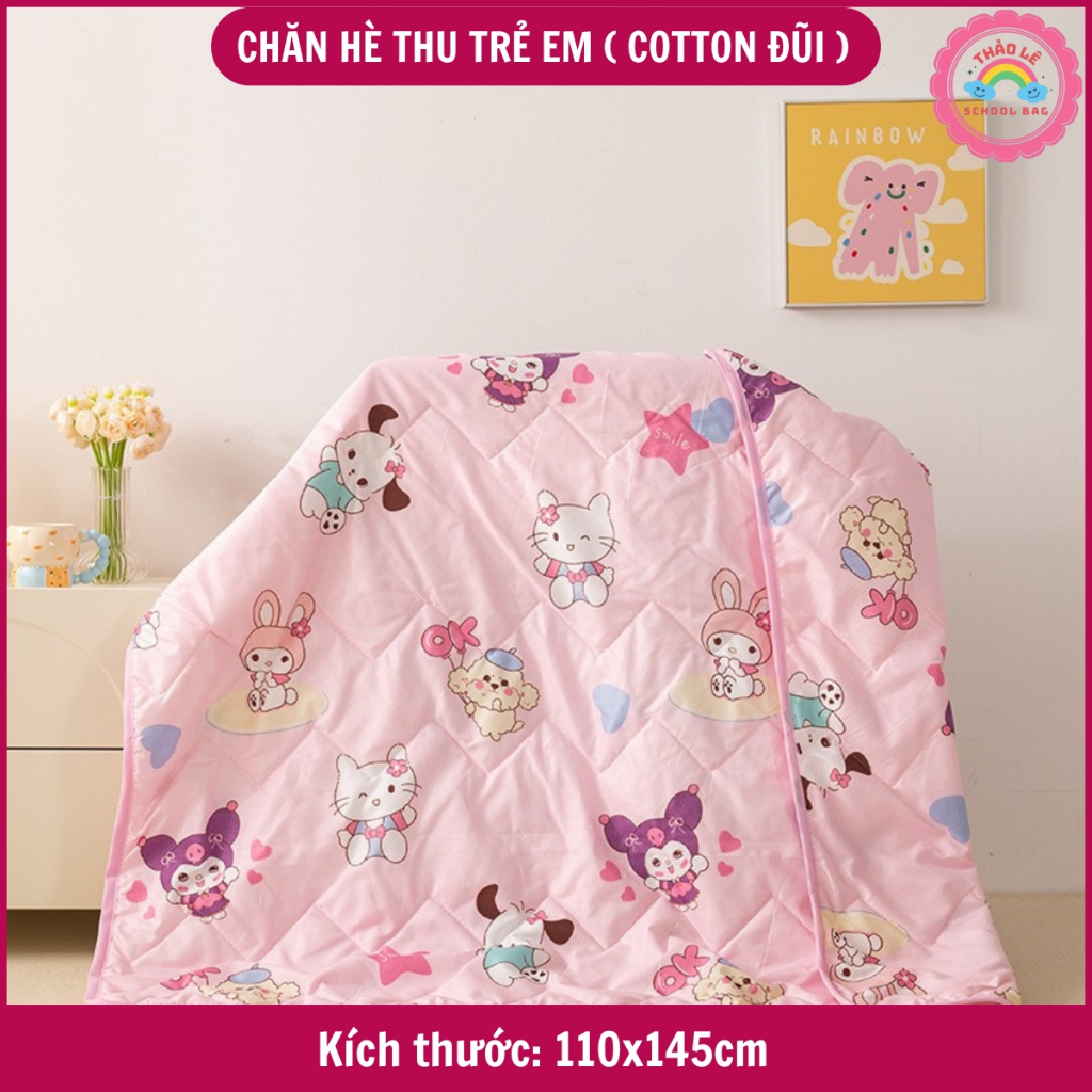 Chăn cho bé hè thu, chăn trẻ em cotton đũi nằm điều hòa, trời se lạnh mềm mại thoáng khí cho bé đi học kuromi TL2352