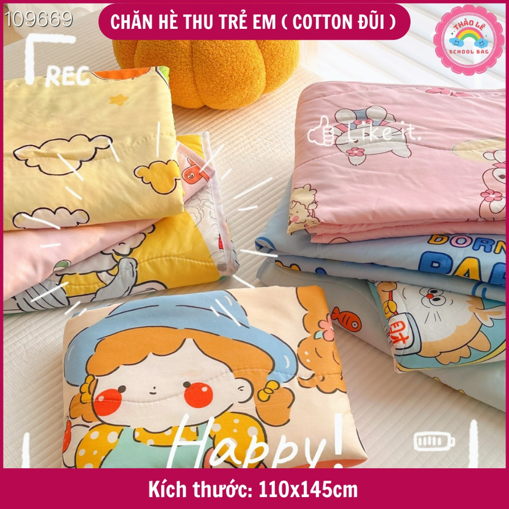 Chăn cho bé hè thu, chăn trẻ em cotton đũi nằm điều hòa, trời se lạnh mềm mại thoáng khí cho bé đi học kuromi TL2352