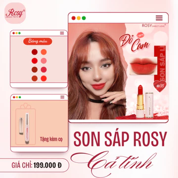 [Tặng Kèm Cọ Tán Son] Son Sáp Lì Rosy Sweet Love Không Chì, Lâu Trôi, An Toàn Cho Mẹ Bầu, Mịn Môi