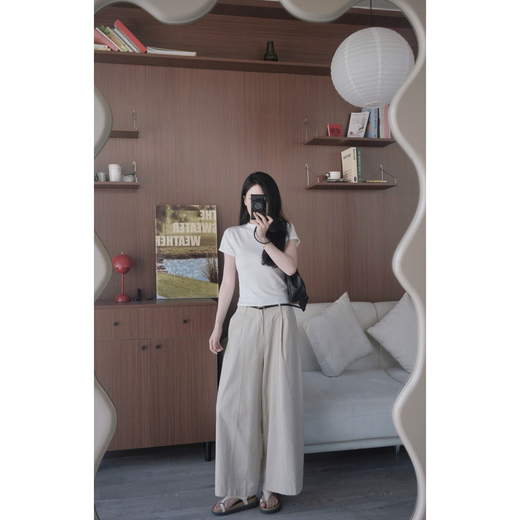 Quần thô suông ống rộng lưng chun Nữ (có kèm belt) the.sweaterweather TSW