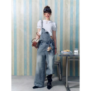 Yếm jeans dài suông cách điệu Renmus cho nữ