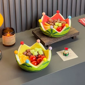 Đĩa đựng trái cây hình dưa hấu gốm sứ sáng tạo, đĩa bàn cà phê phòng khách decor xinh