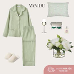 Bộ Đồ Ngủ Pijama Nữ Cotton Muslin Xô Cao Cấp Tay Dài Quần Dài VD21 VÂN DU — ảnh 1