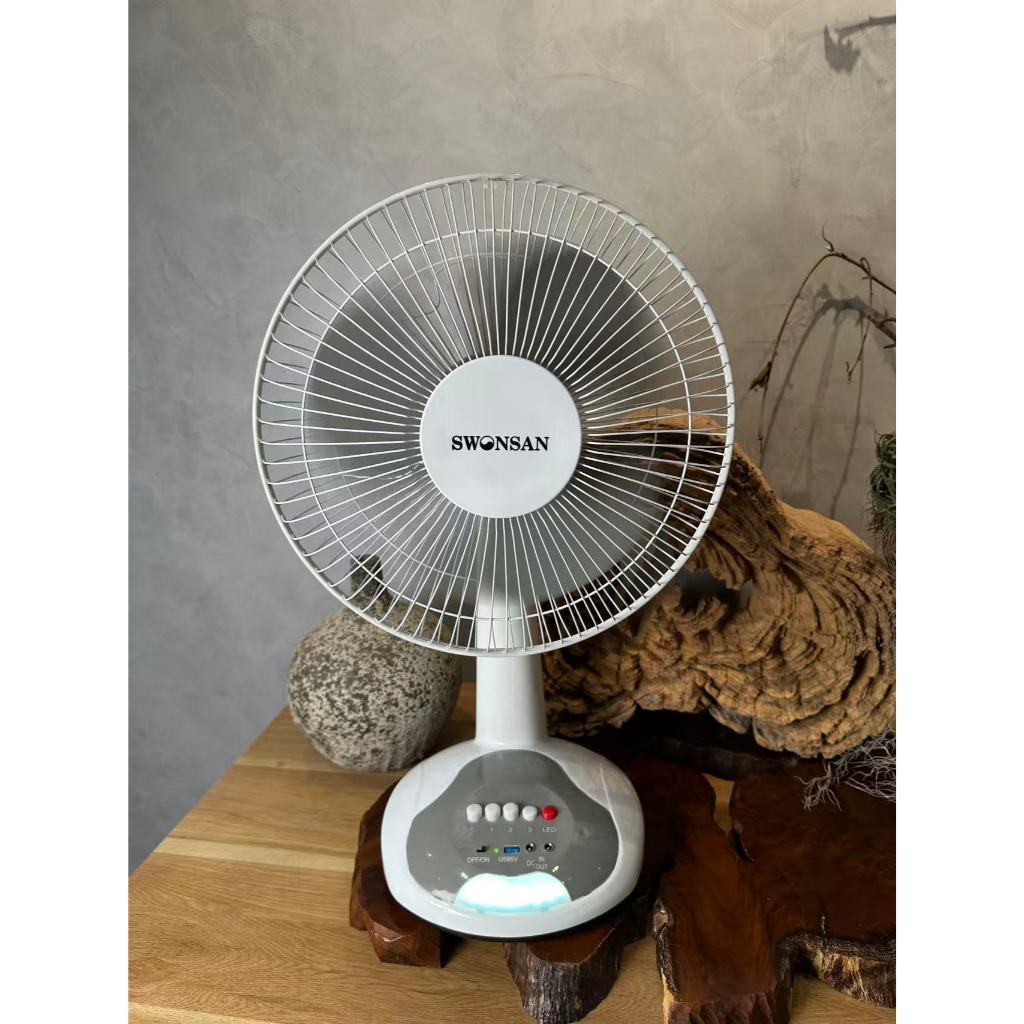Quạt Sạc Tích Điện Motor  Chổi Than SWONSAN 15W, Pin 5000mAh, Có Đèn LED & Cổng Sạc USB