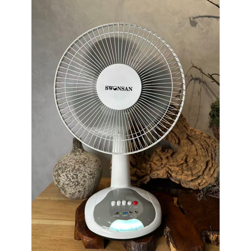Quạt Sạc Tích Điện Motor  Chổi Than SWONSAN 15W, Pin 5000mAh, Có Đèn LED & Cổng Sạc USB