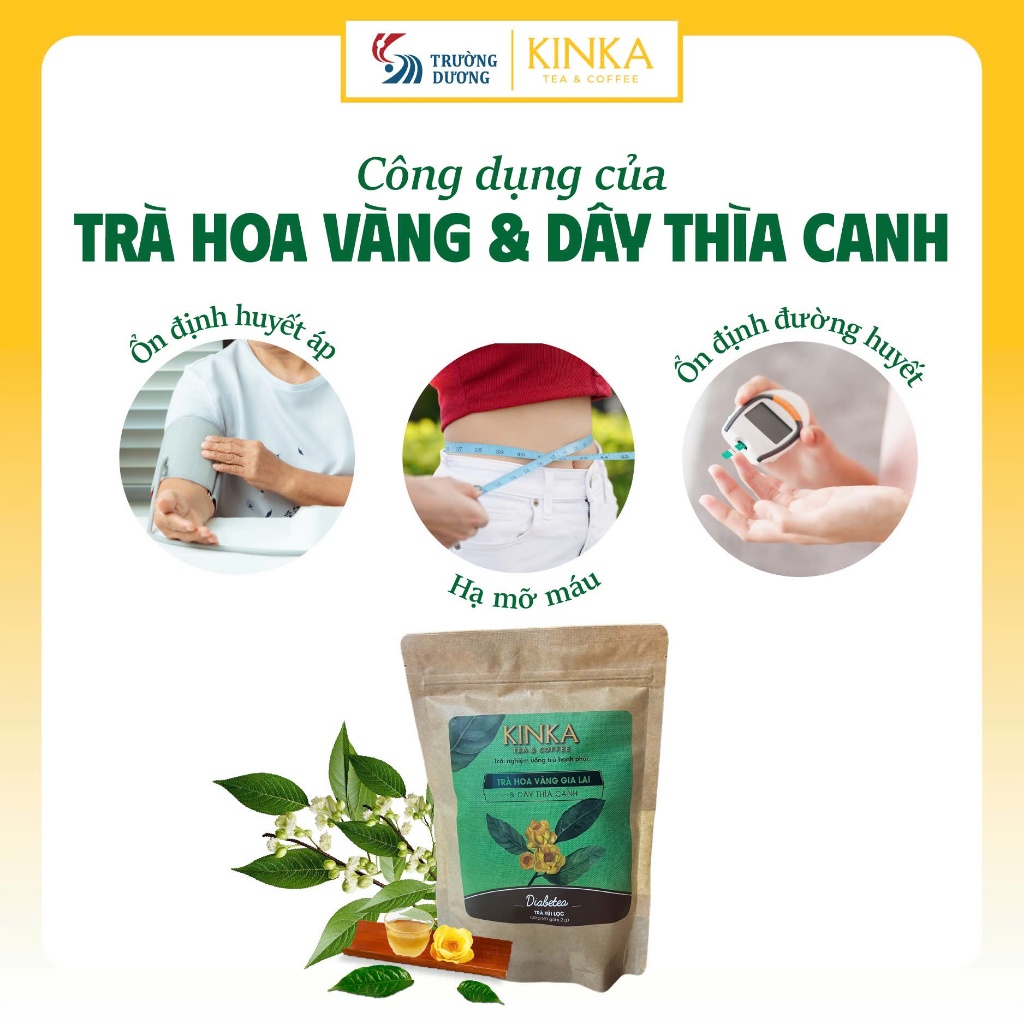 KINKA Trà Hoa Vàng Gia Lai & Dây Thìa Canh Túi tiết kiệm - 60 gói x 2g - Hỗ trợ bệnh tiểu đường