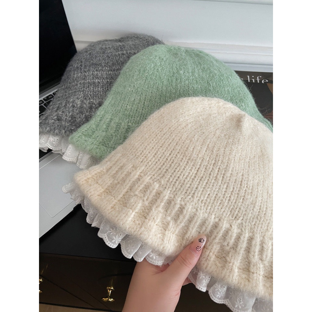 🎀 Mũ Len Phối Ren Hàn Quốc – Ngọt Ngào ✨