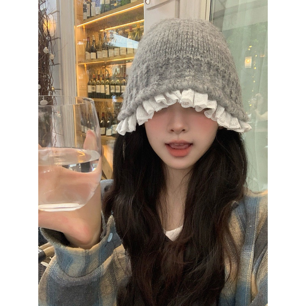 🎀 Mũ Len Phối Ren Hàn Quốc – Ngọt Ngào ✨
