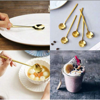 Set 5 Thìa Trà Inox 304 Dài 13cm Miệng Tròn 3cm Muỗng Espresso Bac/ Mạ Titan Vàng Sang trọng