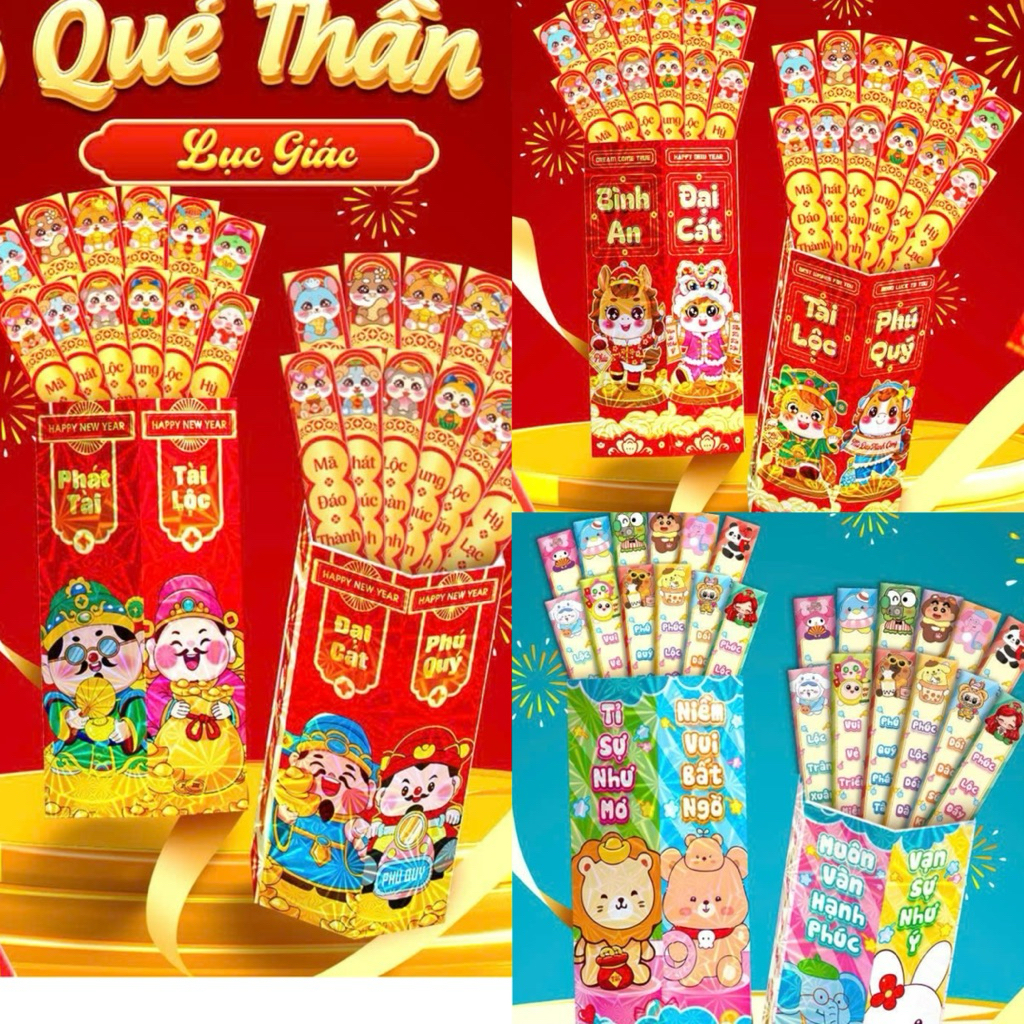 Sỉ 10 Bộ Lì Xì Gieo Quẻ , Lì Xì que , Gieo quẻ phát lộc siêu đẹp ...
