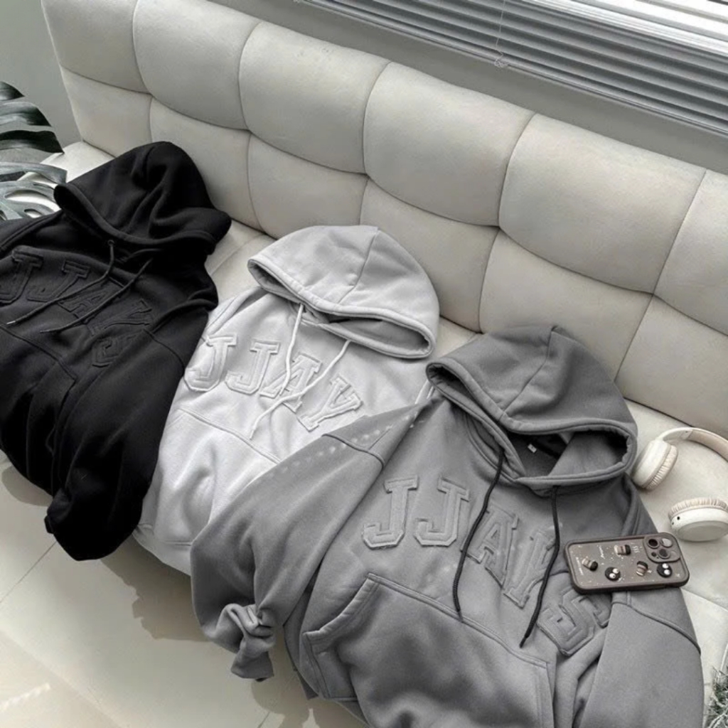 Áo khoác HOODIE BOXY thêu đắp vải JJAYS form rộng mũ to nam nữ unisex SSL