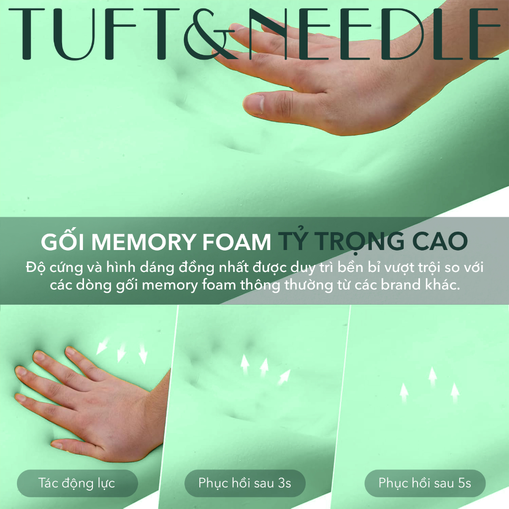 Gối Công Thái Học TUFT & NEEDLE, Memory Foam Tỷ Trọng Cao, Chống Đau Cổ Vai Gáy, Hạn Chế Ngáy Ngủ
